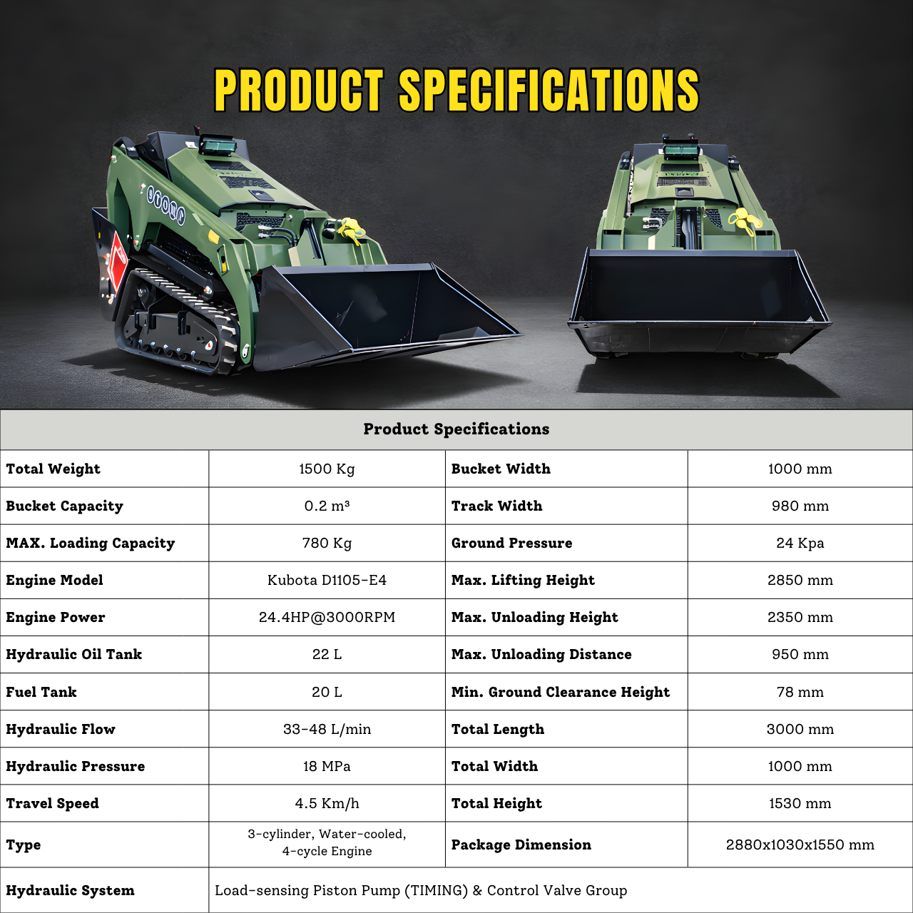 TYPHON Stomp V1000 Skid steer Loader24HP Kubota D1105 water-cooled Diesel Pilot control LED - New Excavator For Sale