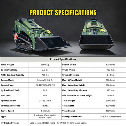 TYPHON Stomp V1000 Skid steer Loader24HP Kubota D1105 water-cooled Diesel Pilot control LED - New Excavator For Sale