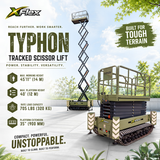 TYPHON xFlex-4068ET 3.2 Ton Electric Rubber Track Scissor Lift&nbsp; 40 ft Max Platform Height&nbsp; 5.4HP Hydraulic Pump Motor 35-Inch Platform Extension - New Excavator For Sale