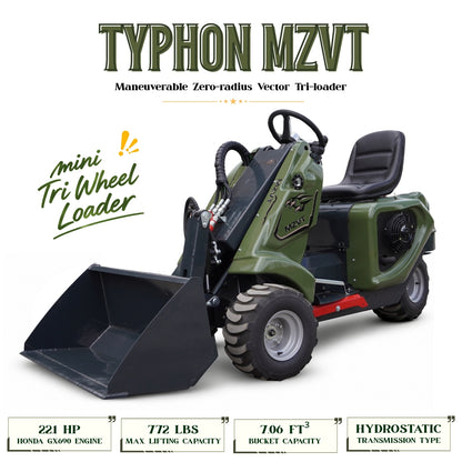TYPHON MZVT Mini Wheel Loader 22 HP Honda GX690 772 LB Lift Hydraulic Bucket