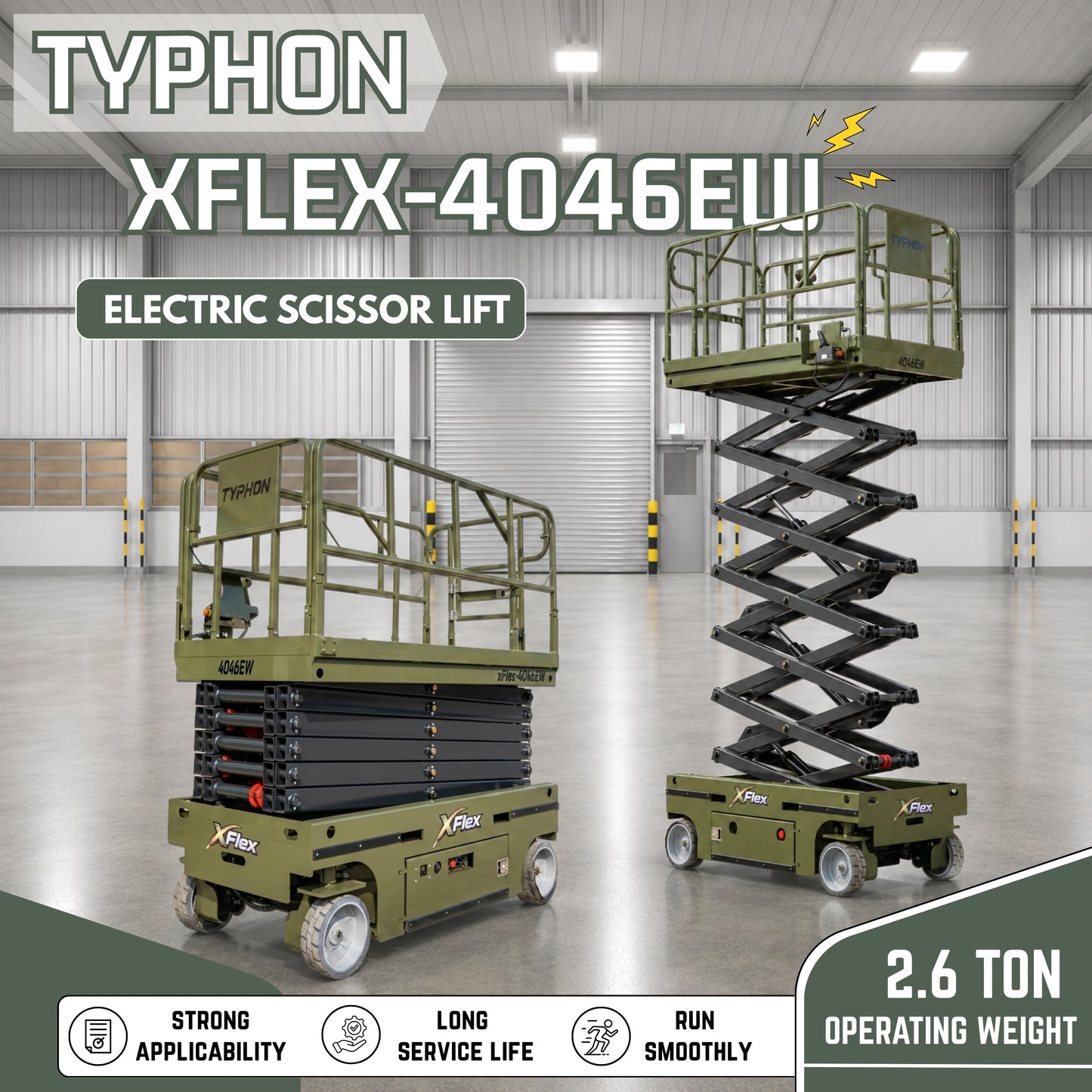 TYPHON xFlex-4046EW 2.6 Ton Electric Wheel Scissor Lift&nbsp; 40 ft Max Platform Height&nbsp; 35.4" Platform Extension