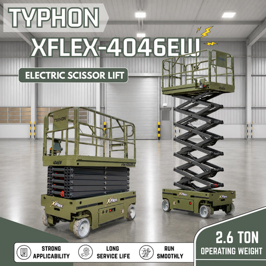 TYPHON xFlex-4046EW 2.6 Ton Electric Wheel Scissor Lift&nbsp; 40 ft Max Platform Height&nbsp; 35.4" Platform Extension - New Excavator For Sale