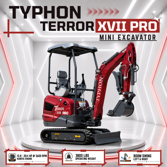 YPHON TERROR XVII PRO Mini Excavator. Powered by a Kubota D902 engine, featuring dual auxiliary hydraulics, 86-inch diging depth, and a hydraulic thumb. Free Shipping. - New Excavator For Sale