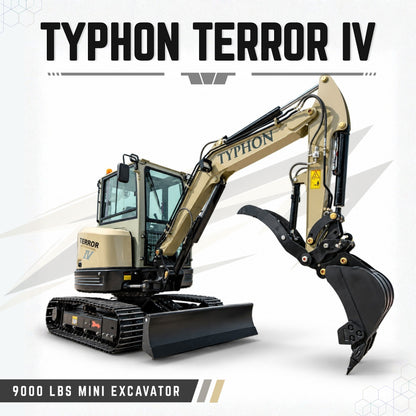TYPHON Terror IV PROPACT Series 9,000 lb Mini Excavator with Kubota D1703 Diesel, AC/Heater & Zero Tail Swing