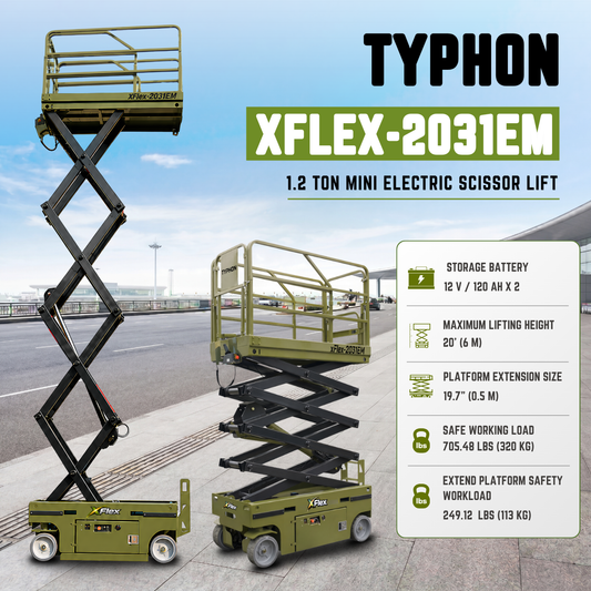 TYPHON xFlex-2031EM 1.2 Ton Electric Mini Scissor Lift&nbsp, 20 ft Max Platform Height&nbsp, 19.7-inch Platform Extension - New Excavator For Sale