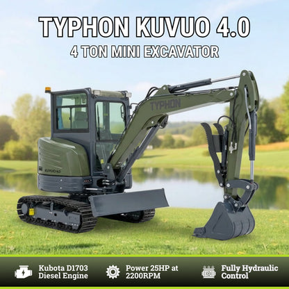 TYPHON KUVOU 4.0 mini excavator Kubota D1703 Diesel engine with 4Ton Operating Weight AC/ Heater - New Excavator For Sale