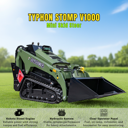 TYPHON Stomp V1000 Skid steer Loader24HP Kubota D1105 water-cooled Diesel Pilot control LED
