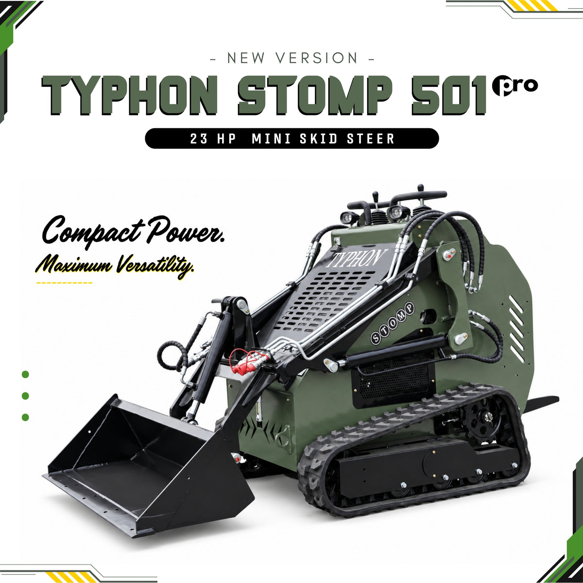 TYPHON STOMP 501 PRO Mini Skid Steer Loader – 23 HP V-Twin, Triangle Rubber Tracks (EPA Certified)