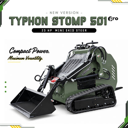 TYPHON STOMP 501 PRO Mini Skid Steer Loader – 23 HP V-Twin, Triangle Rubber Tracks (EPA Certified)