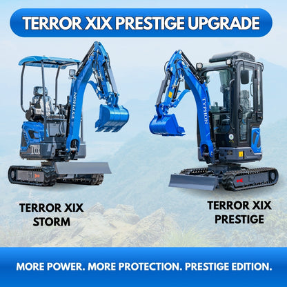 TYPHON TERROR XIX Prestige, 20.4 HP Kubota D902 4200lbs Mini Excavator with Boom Swing, Retractable Tracks, and AC/Heater Cabin - New Excavator For Sale