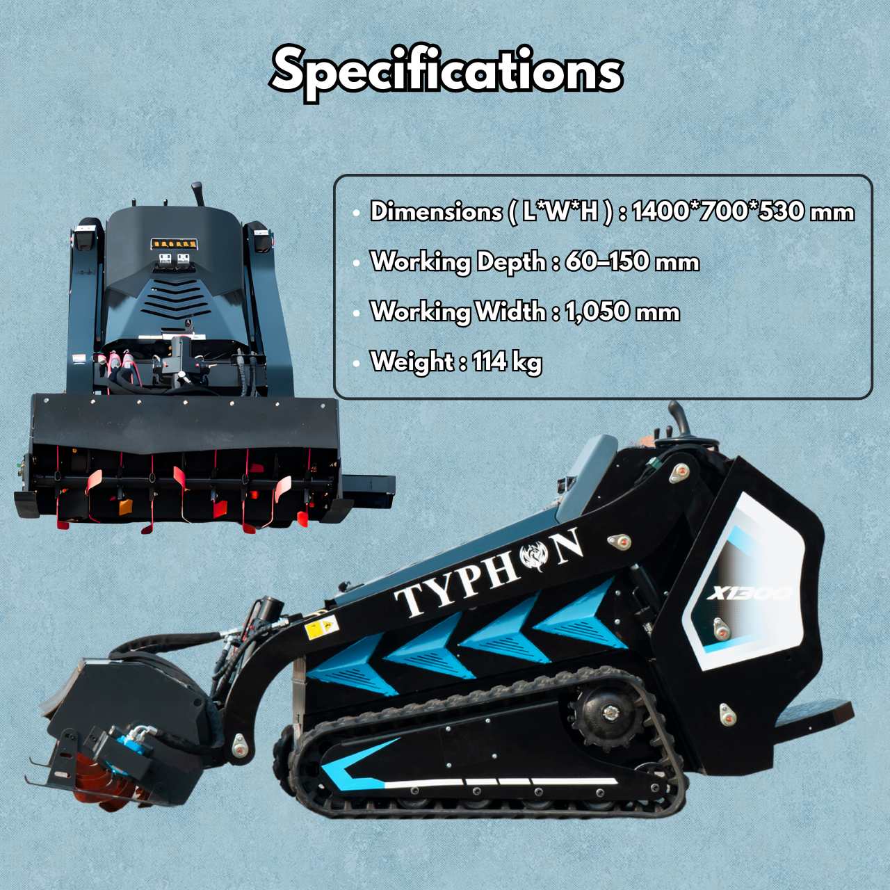 Hydraulic Rotary Tiller Attachment for Mini Skid Steer  Fits TYPHON STOMP X1300 & 509 - New Excavator For Sale