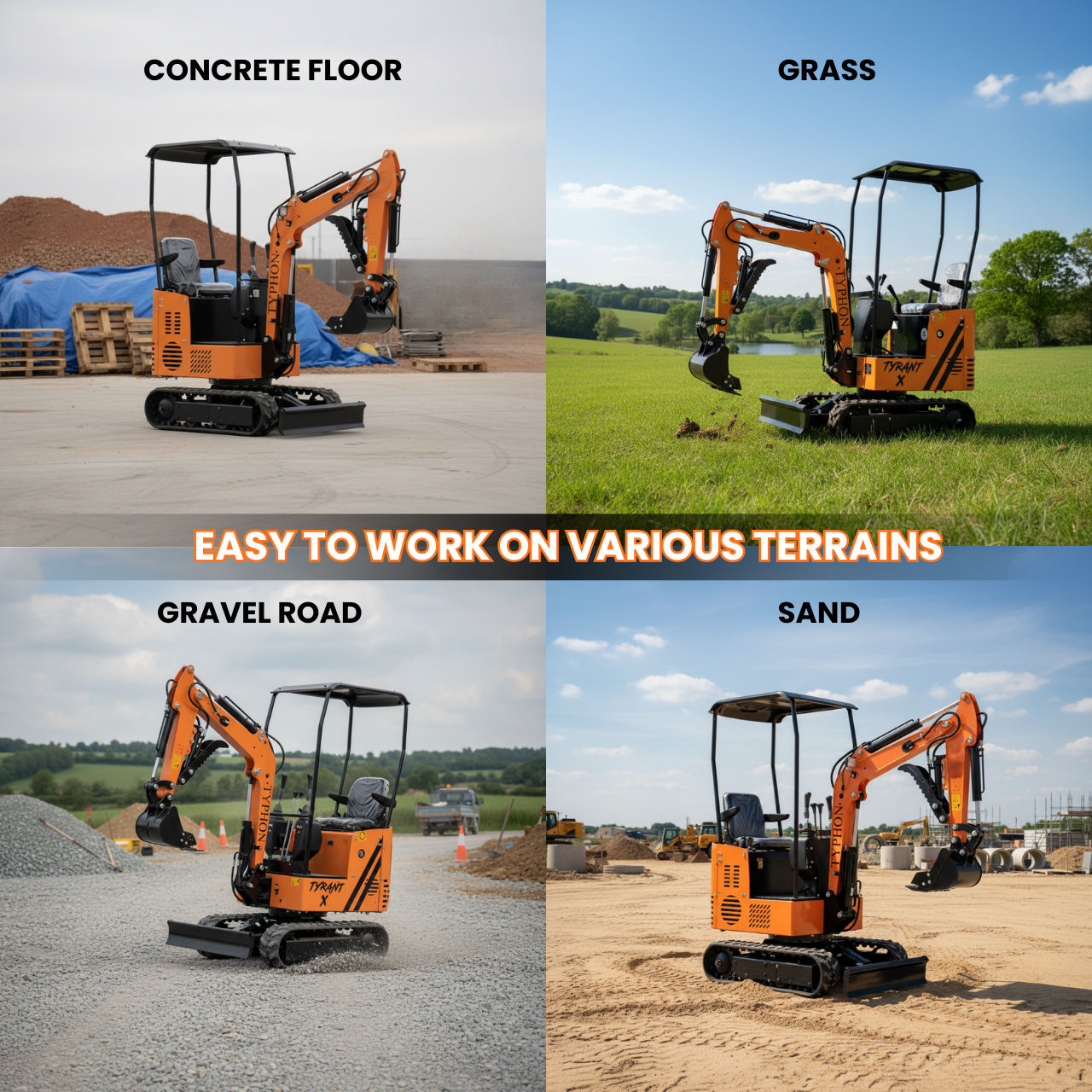 TYPHON TYRANT X 1-Ton Mini Excavator 13.5HP Briggs & Stratton Engine, Hydraulic Thumb Clip, Dozer Blade, 360° Body Swing - New Excavator For Sale