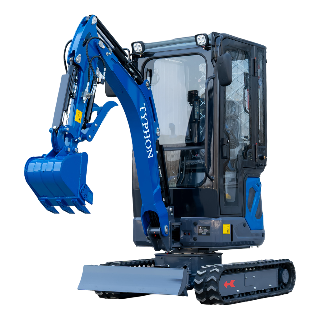 TYPHON TERROR XIX Prestige, 20.4 HP Kubota D902 4200lbs Mini Excavator with Boom Swing, Retractable Tracks, and Heater Cabin