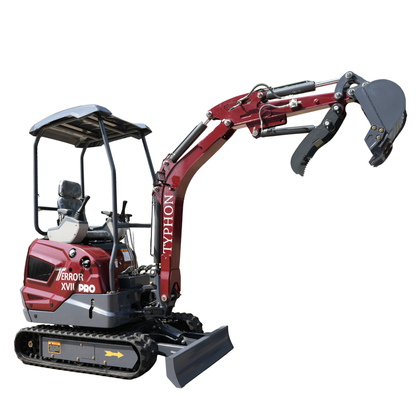 YPHON TERROR XVII PRO Mini Excavator. Powered by a Kubota D902 engine, featuring dual auxiliary hydraulics, 86-inch diging depth, and a hydraulic thumb. Free Shipping.