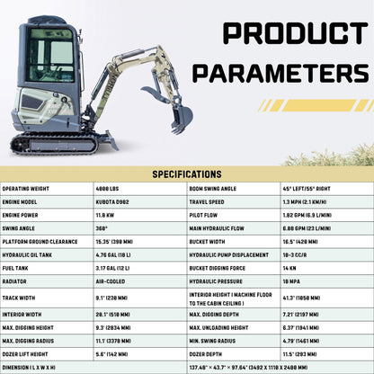 TYPHON TERROR XVII PRO Prestige Mini Excavator 20.4HP Kubota D902  Enclosed Cab