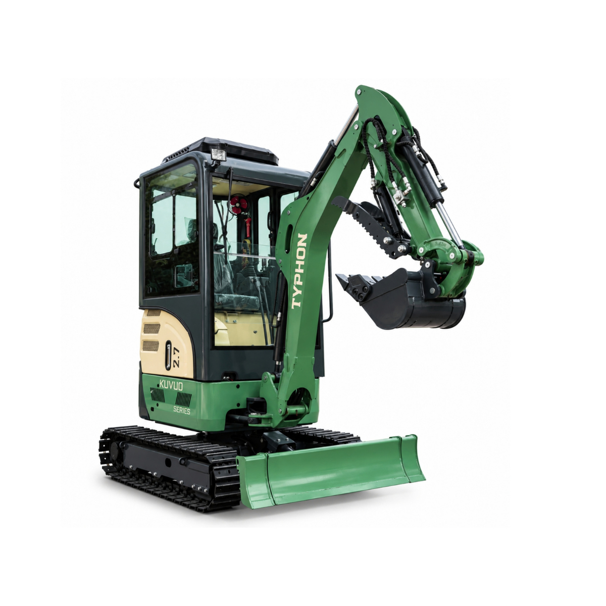 TYPHON KUVOU 2.7 - 5,300 lb Mini Excavator with Kubota D1105, Enclosed A/C & Heater Cab, Retractable Metal Tracks & Full Pilot Controls - New Excavator For Sale