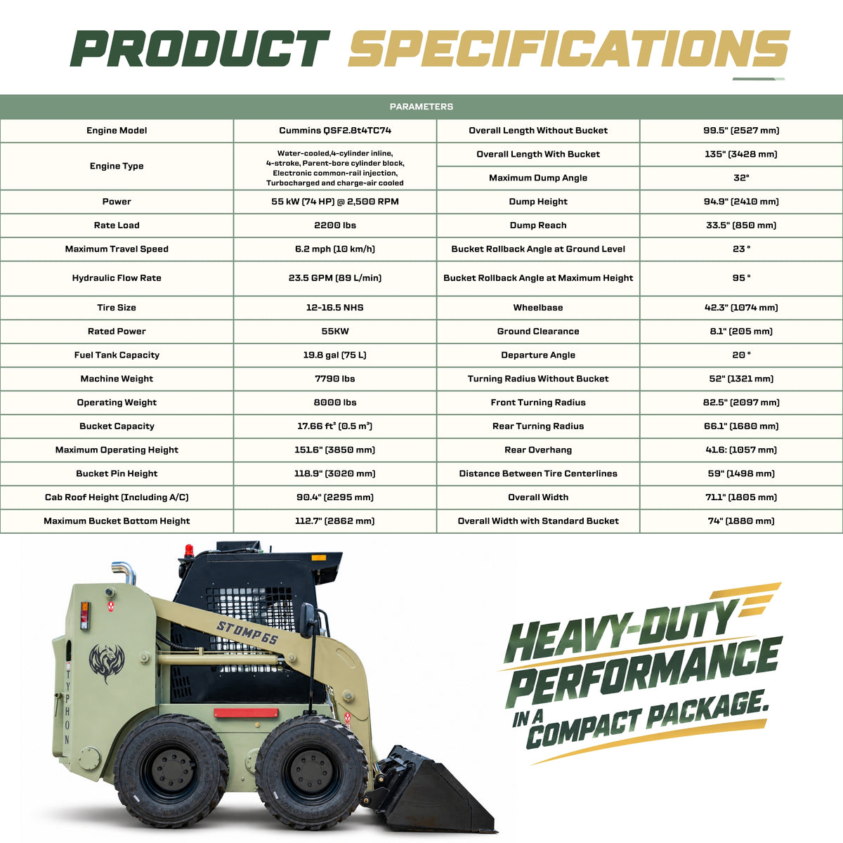 TYPHON STOMP 65 PROPACT Series Wheel Skid Steer Loader - 74 HP Cummins Diesel, Dual Hydraulics, Enclosed A/C Cab