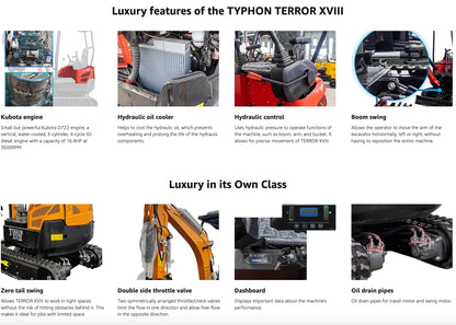 TYPHON TERROR XVIII Prestige 2 Ton Mini Excavator, KUBOTA Diesel Engine