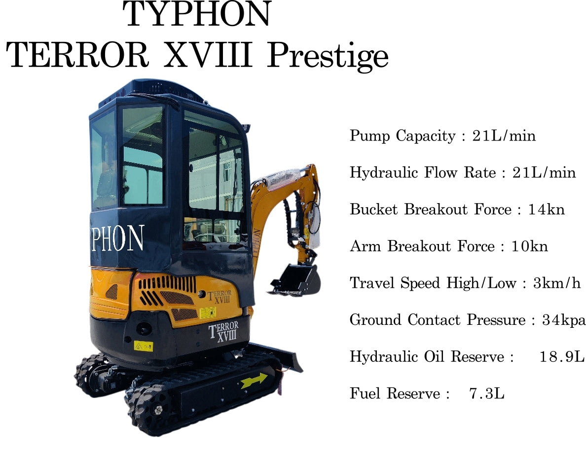 TYPHON TERROR XVIII Prestige 2 Ton Mini Excavator KUBOTA Diesel Engine