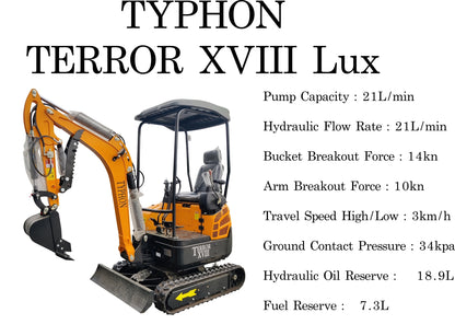 TYPHON TERROR XVIII Mini Excavator – 4000lbs Digger with 0.03 cbm Bucket