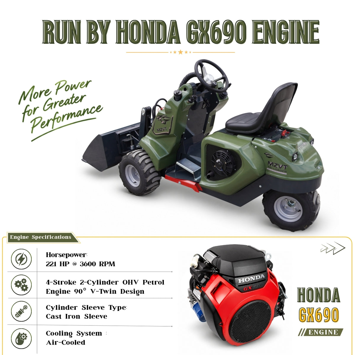 TYPHON MZVT Mini Wheel Loader 22 HP Honda GX690 772 LB Lift Hydraulic Bucket