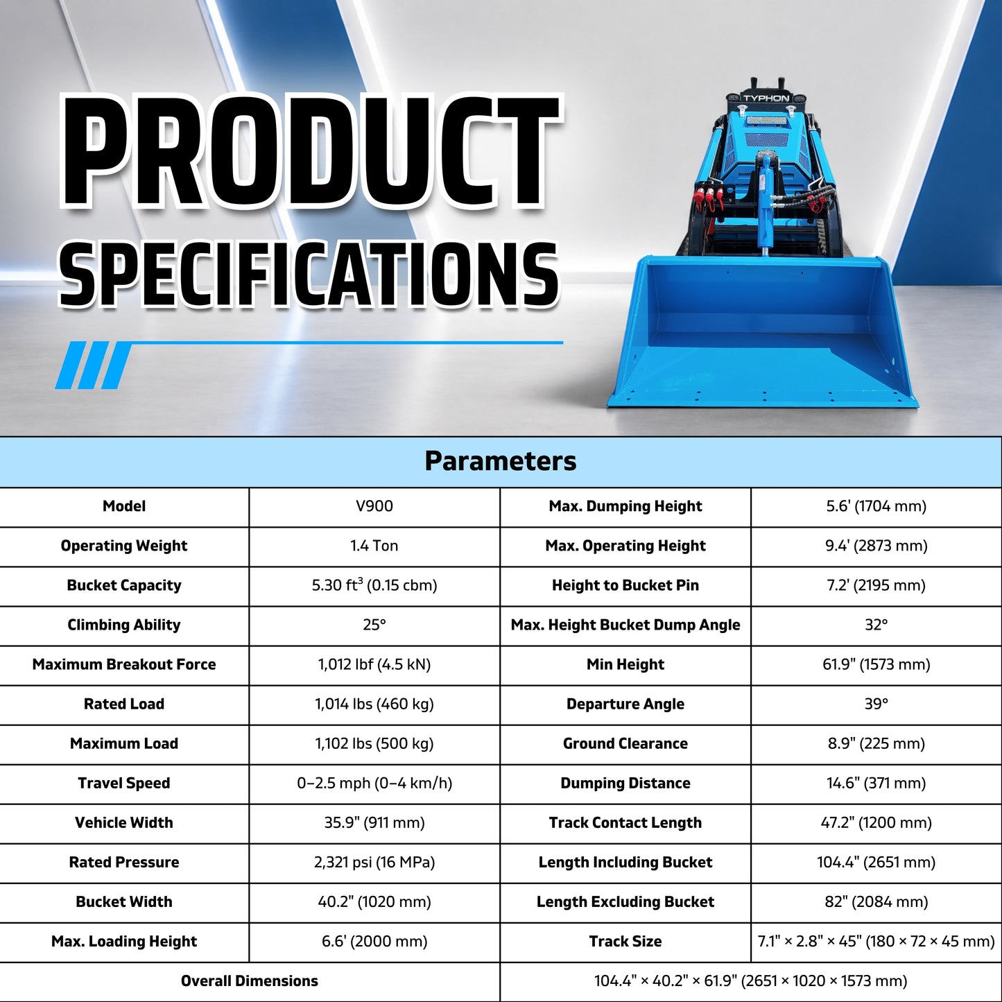 Typhon Stomp V900  25HP Kubota Diesel Mini Track Loader  Stand-On Skid Steer EPA/EU Stage V