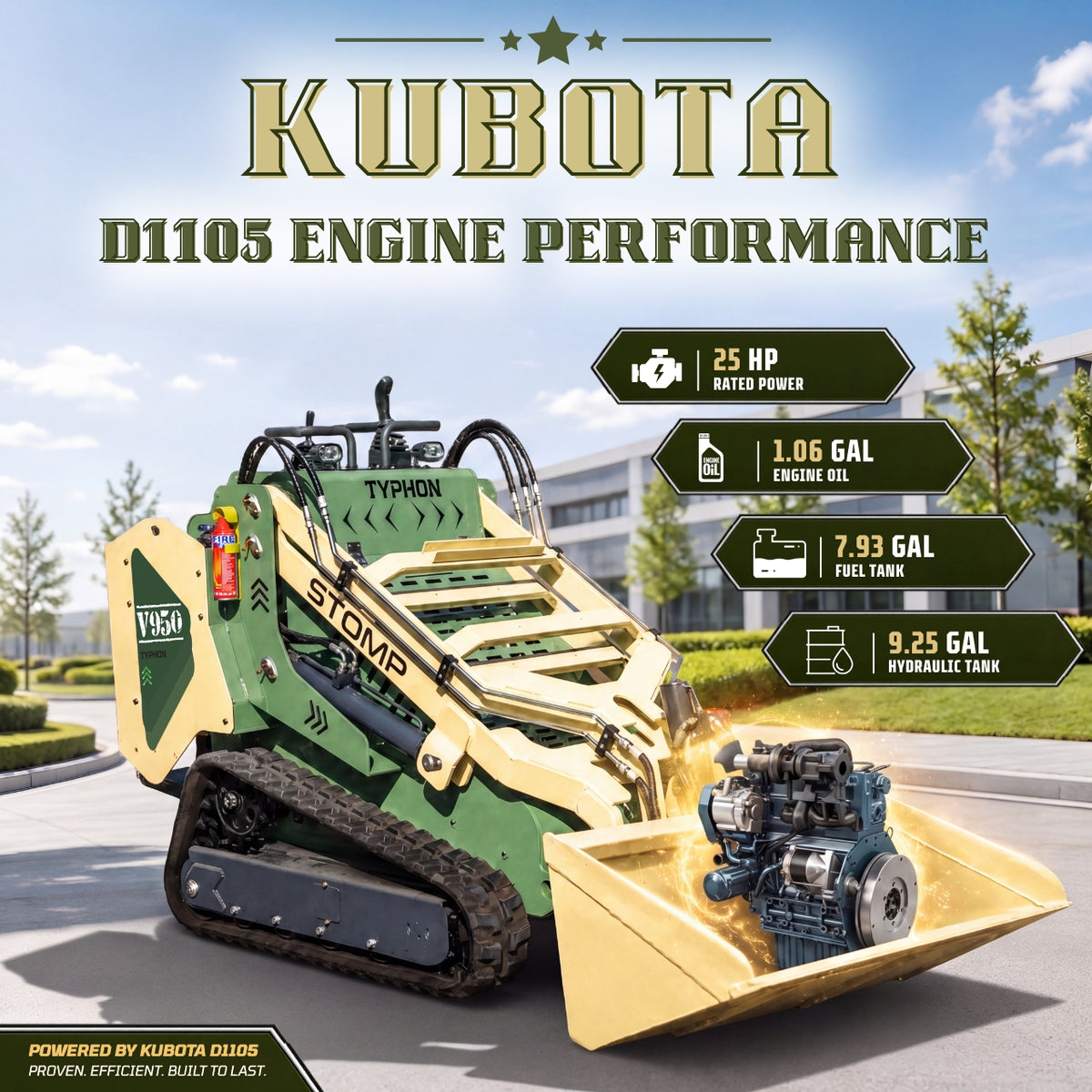 TYPHON STOMP V950 25HP Kubota Diesel Mini Skid Steer Track Loader – Konstructz Series