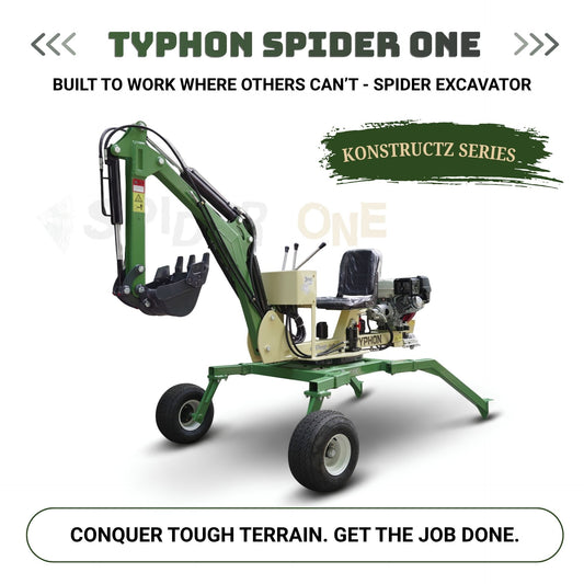 TYPHON Spider One Mini Excavator - EPA Certified Honda GX390, 360° Rotation, Towable