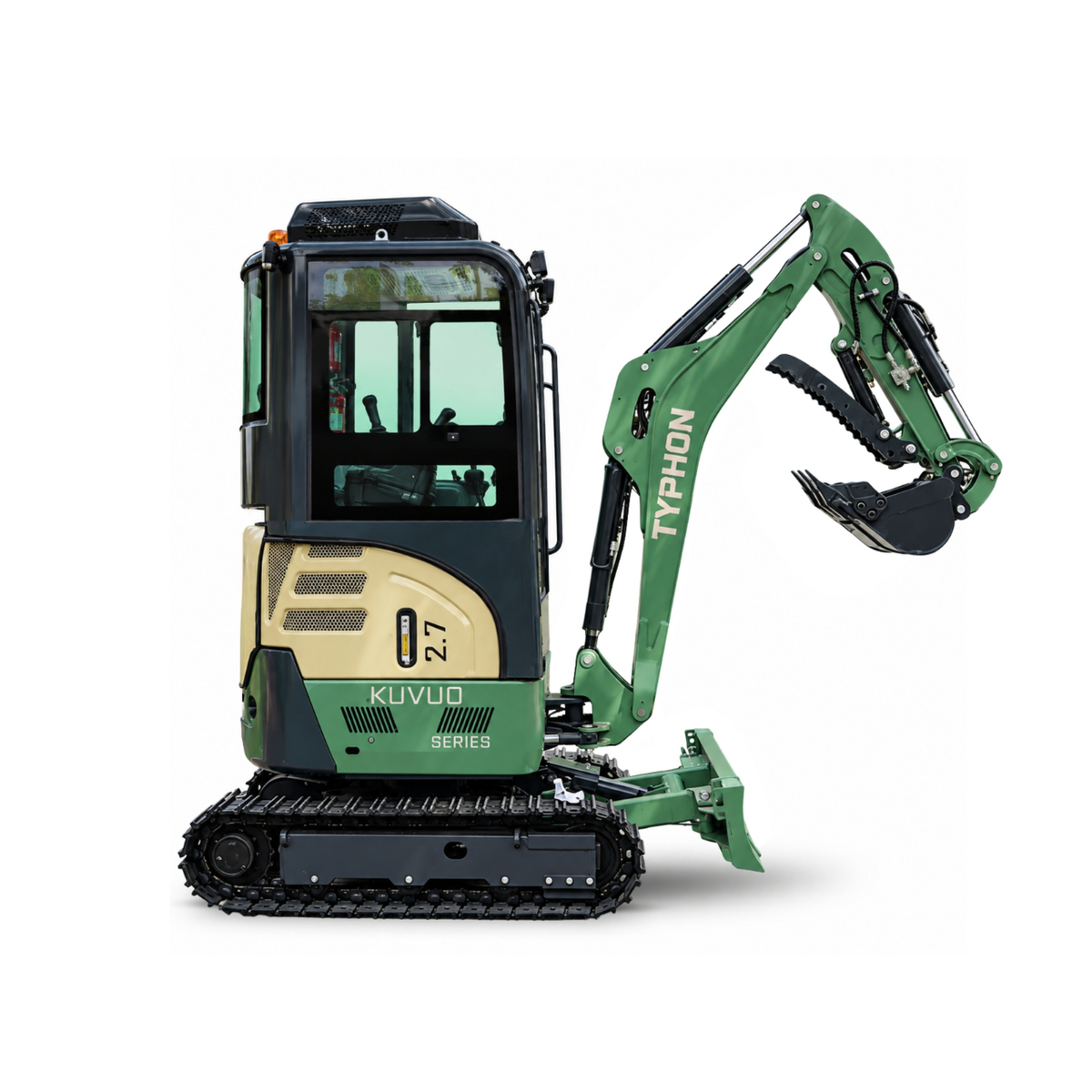 TYPHON KUVOU 2.7 - 5,300 lb Mini Excavator with Kubota D1105, Enclosed A/C & Heater Cab, Retractable Metal Tracks & Full Pilot Controls - New Excavator For Sale