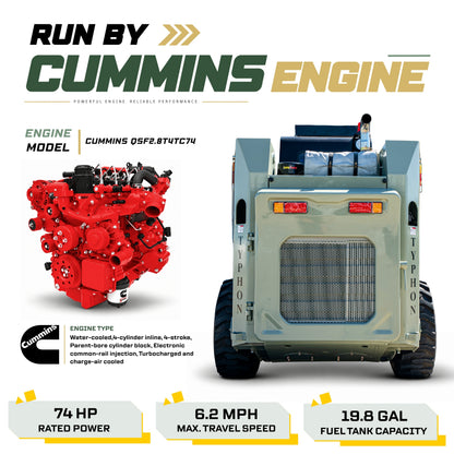 TYPHON STOMP 65 PROPACT Series Wheel Skid Steer Loader - 74 HP Cummins Diesel, Dual Hydraulics, Enclosed A/C Cab