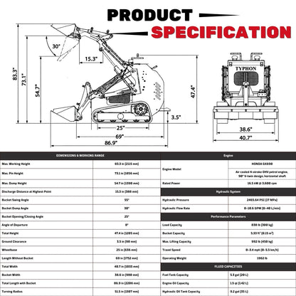 TYPHON STOMP 502 PRO Compact Track Loader - 22.1 HP Honda GX690 - 3-Pump Hydraulics - EPA Certified