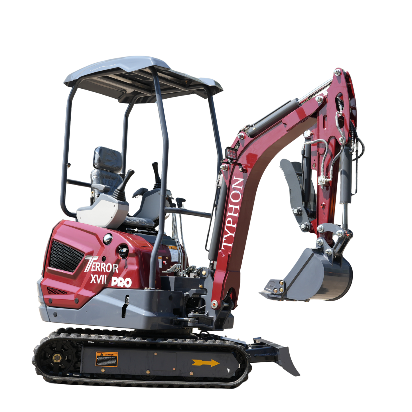 YPHON TERROR XVII PRO Mini Excavator. Powered by a Kubota D902 engine, featuring dual auxiliary hydraulics, 86-inch diging depth, and a hydraulic thumb. Free Shipping.