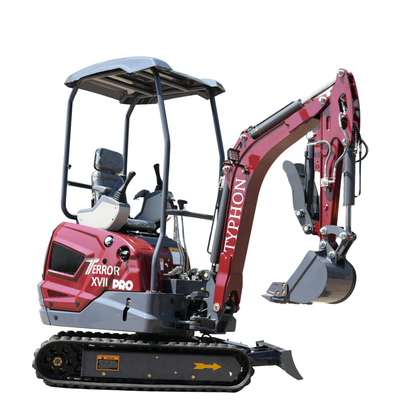 YPHON TERROR XVII PRO Mini Excavator. Powered by a Kubota D902 engine, featuring dual auxiliary hydraulics, 86-inch diging depth, and a hydraulic thumb. Free Shipping.