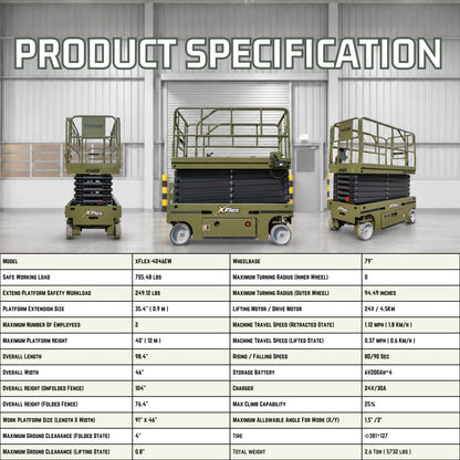 TYPHON xFlex-4046EW 2.6 Ton Electric Wheel Scissor Lift&nbsp; 40 ft Max Platform Height&nbsp; 35.4" Platform Extension