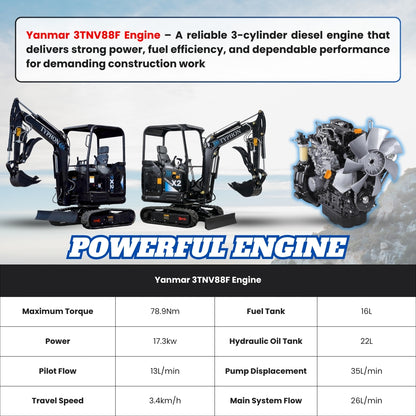TYPHON TERROR X2 MAX 2.5Ton Mini Excavator&nbsp; Yanmar Engine, Hydraulic Oil-Cooled, Boom Swing, Retractable Tracks - New Excavator For Sale