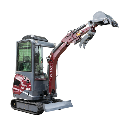 TYPHON TERROR XVII PRO Prestige Mini Excavator  Kubota D902 Diesel Engine  Retractable Rubber Tracks  Swing Boom  Hydraulic Thumb  AC & Heater