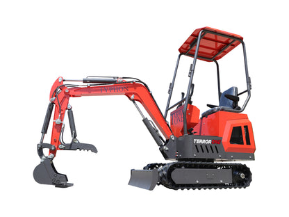 TYPHON TERROR ONE STORM Mini Excavator – 1 Ton Trench Digger with Canopy, Hydraulic Thumb Clip, Hydraulic Oil Cooler, 13.5hp B&S Engine USA