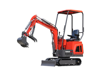 TYPHON TERROR ONE STORM Mini Excavator – 1 Ton Trench Digger with Canopy, Hydraulic Thumb Clip, Hydraulic Oil Cooler, 13.5hp B&S Engine USA