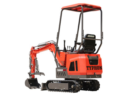 TYPHON TERROR ONE STORM Mini Excavator – 1 Ton Trench Digger with Canopy, Hydraulic Thumb Clip, Hydraulic Oil Cooler, 13.5hp B&S Engine USA