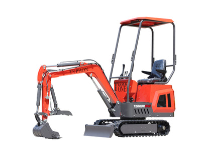 TYPHON TERROR ONE STORM Mini Excavator – 1 Ton Trench Digger with Canopy, Hydraulic Thumb Clip, Hydraulic Oil Cooler, 13.5hp B&S Engine USA