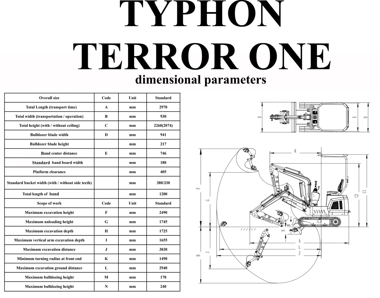 TYPHON TERROR ONE STORM Mini Excavator – 1 Ton Trench Digger with Canopy, Hydraulic Thumb Clip, Hydraulic Oil Cooler, 13.5hp B&S Engine USA