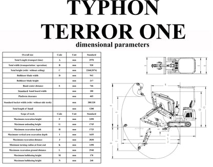 TYPHON TERROR ONE STORM Mini Excavator – 1 Ton Trench Digger with Canopy, Hydraulic Thumb Clip, Hydraulic Oil Cooler, 13.5hp B&S Engine USA