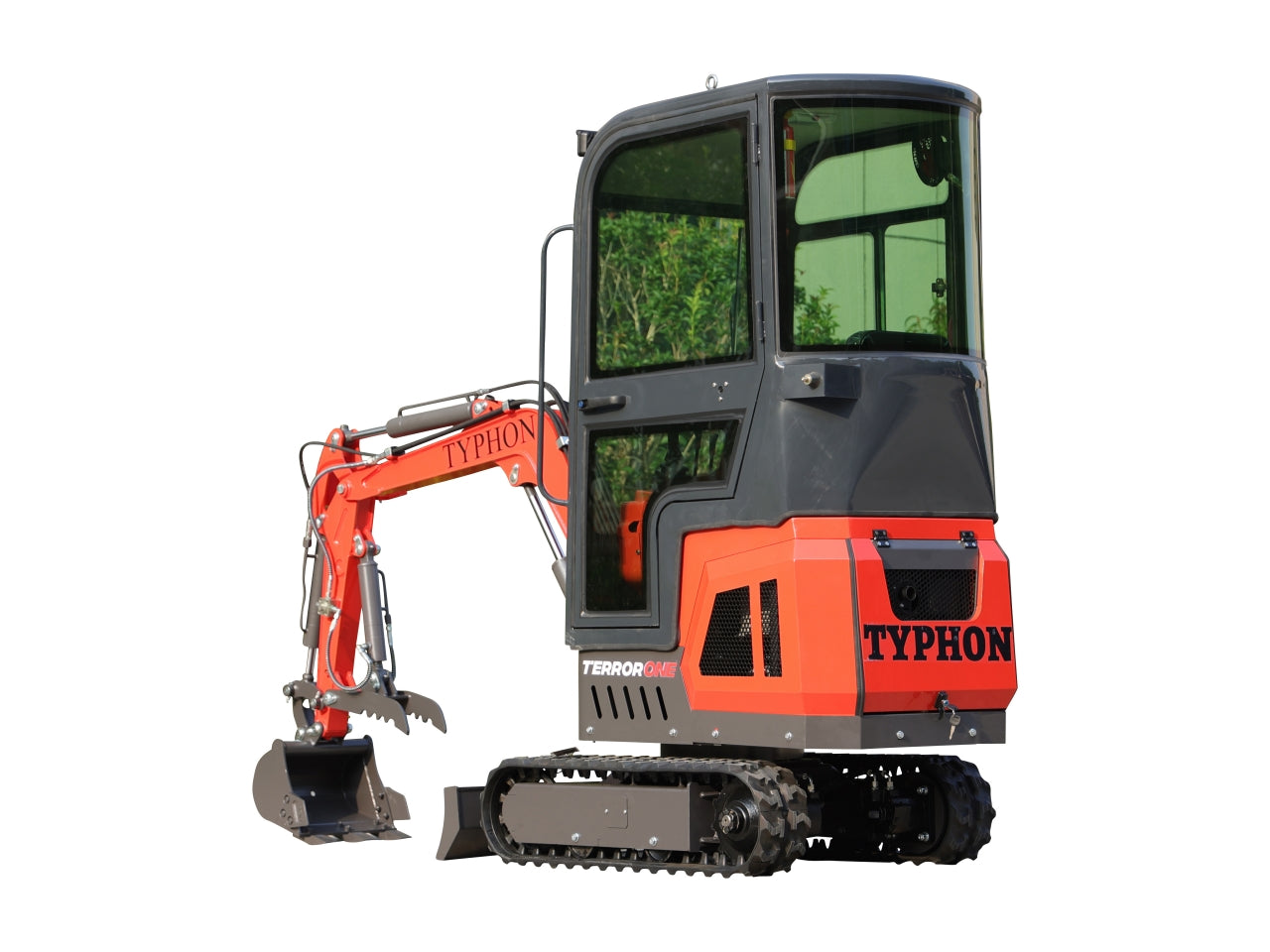 TYPHON TERROR ONE Mini Excavator – 1.1 Ton Trench Digger with Cabin, Hydraulic Thumb Clip, Hydraulic Oil Cooler, 13.5hp B&S Engine USA