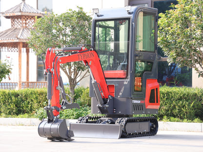 TYPHON TERROR ONE Mini Excavator – 1.1 Ton Trench Digger with Cabin, Hydraulic Thumb Clip, Hydraulic Oil Cooler, 13.5hp B&S Engine USA