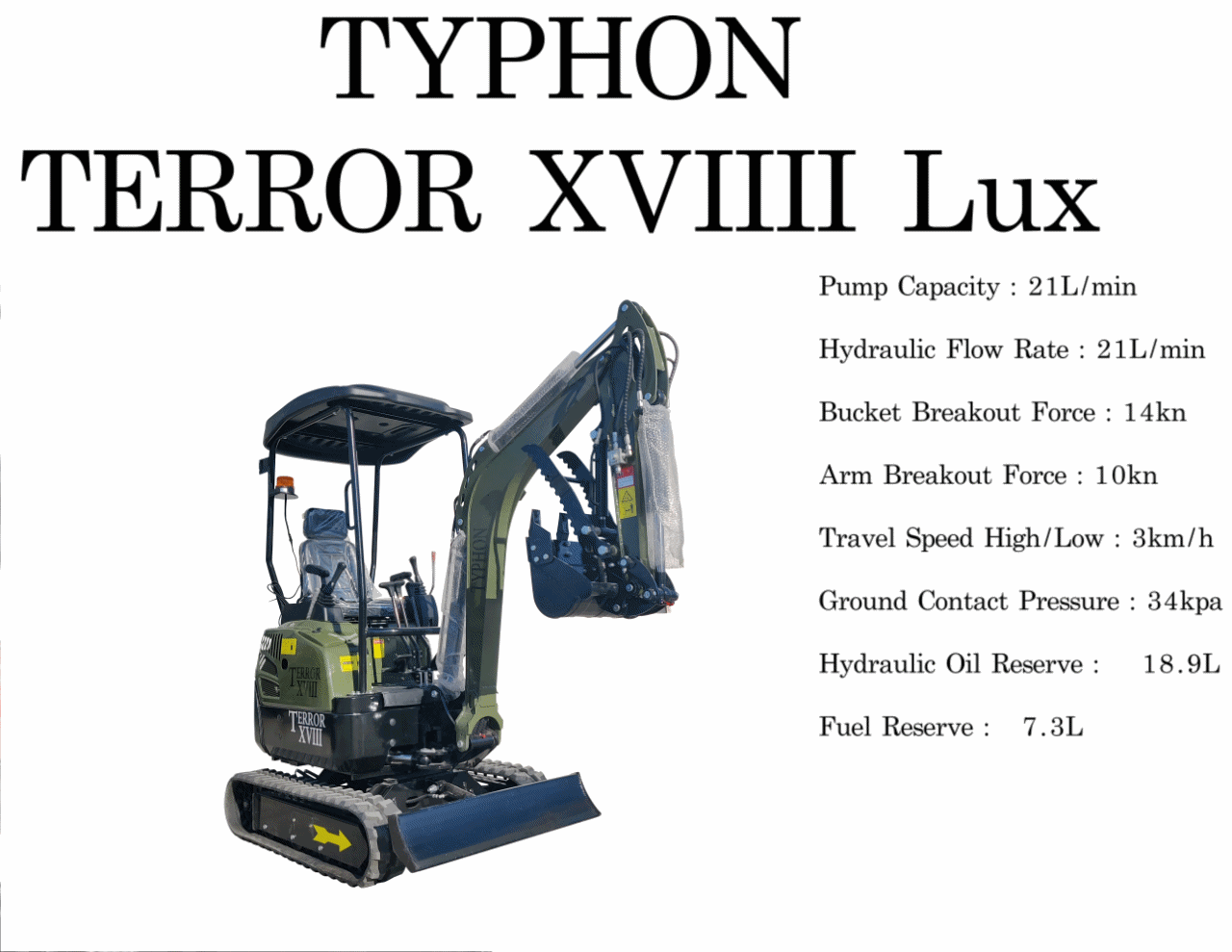 2025 4,000 lb TYPHON TERROR XVIII Mini Excavator Rubber Track with Kubota Diesel Engine USA