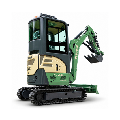 TYPHON KUVOU 2.7 - 5,300 lb Mini Excavator with Kubota D1105, Enclosed A/C & Heater Cab, Retractable Metal Tracks & Full Pilot Controls - New Excavator For Sale