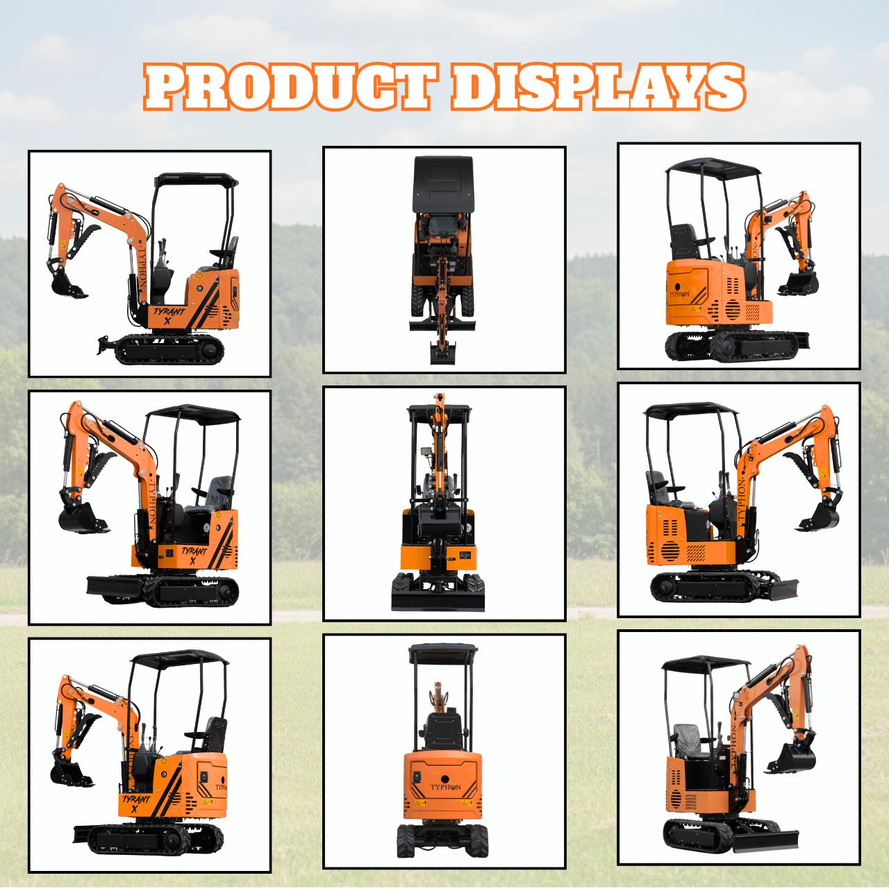 TYPHON TYRANT X 1-Ton Mini Excavator 13.5HP Briggs & Stratton Engine, Hydraulic Thumb Clip, Dozer Blade, 360° Body Swing - New Excavator For Sale