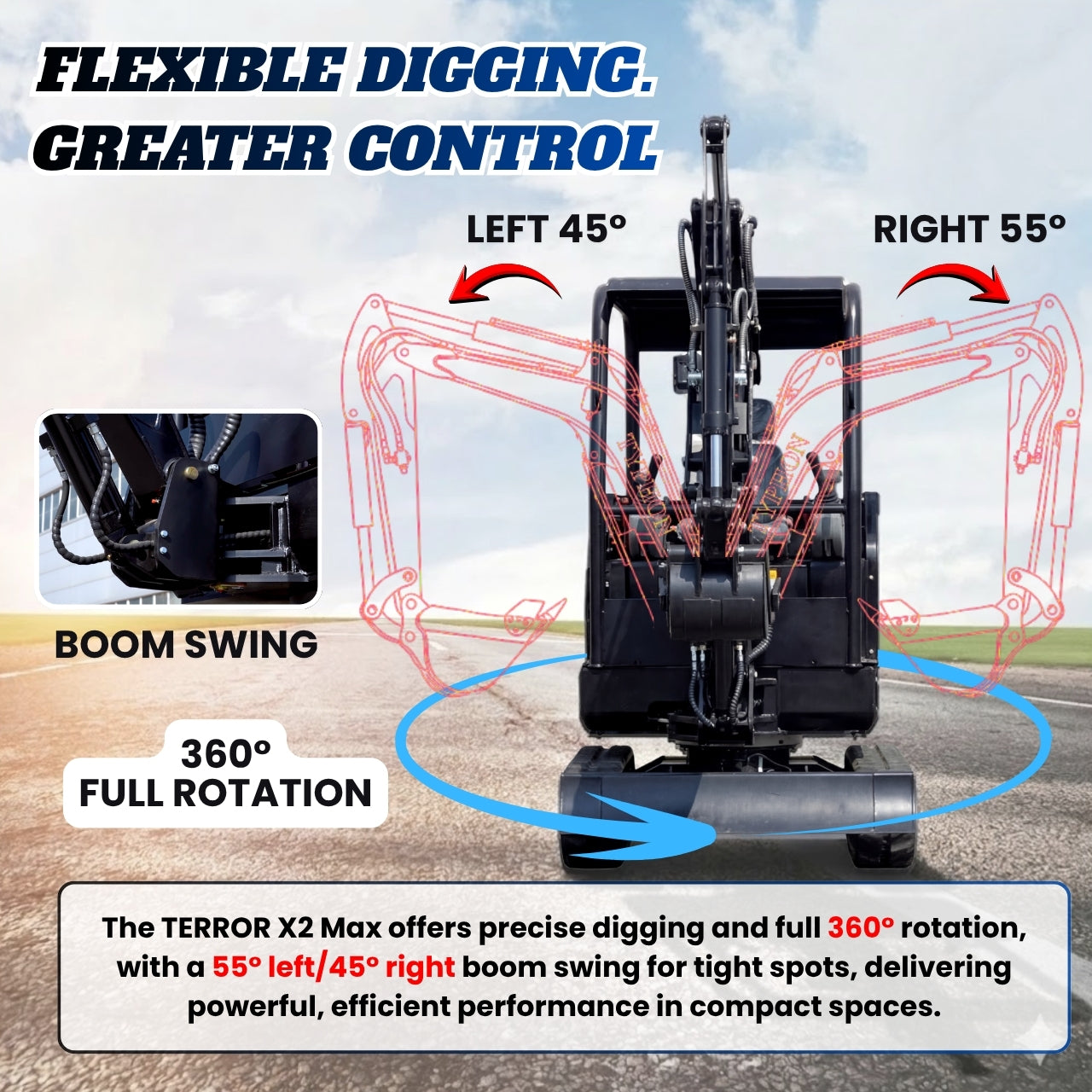 TYPHON TERROR X2 MAX 2.5Ton Mini Excavator&nbsp; Yanmar Engine, Hydraulic Oil-Cooled, Boom Swing, Retractable Tracks - New Excavator For Sale