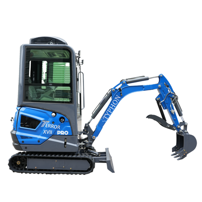 TYPHON TERROR XVII PRO Cabin Mini Excavator  Kubota D902 Diesel Retractable Tracks  Boom Swing AC & Heater