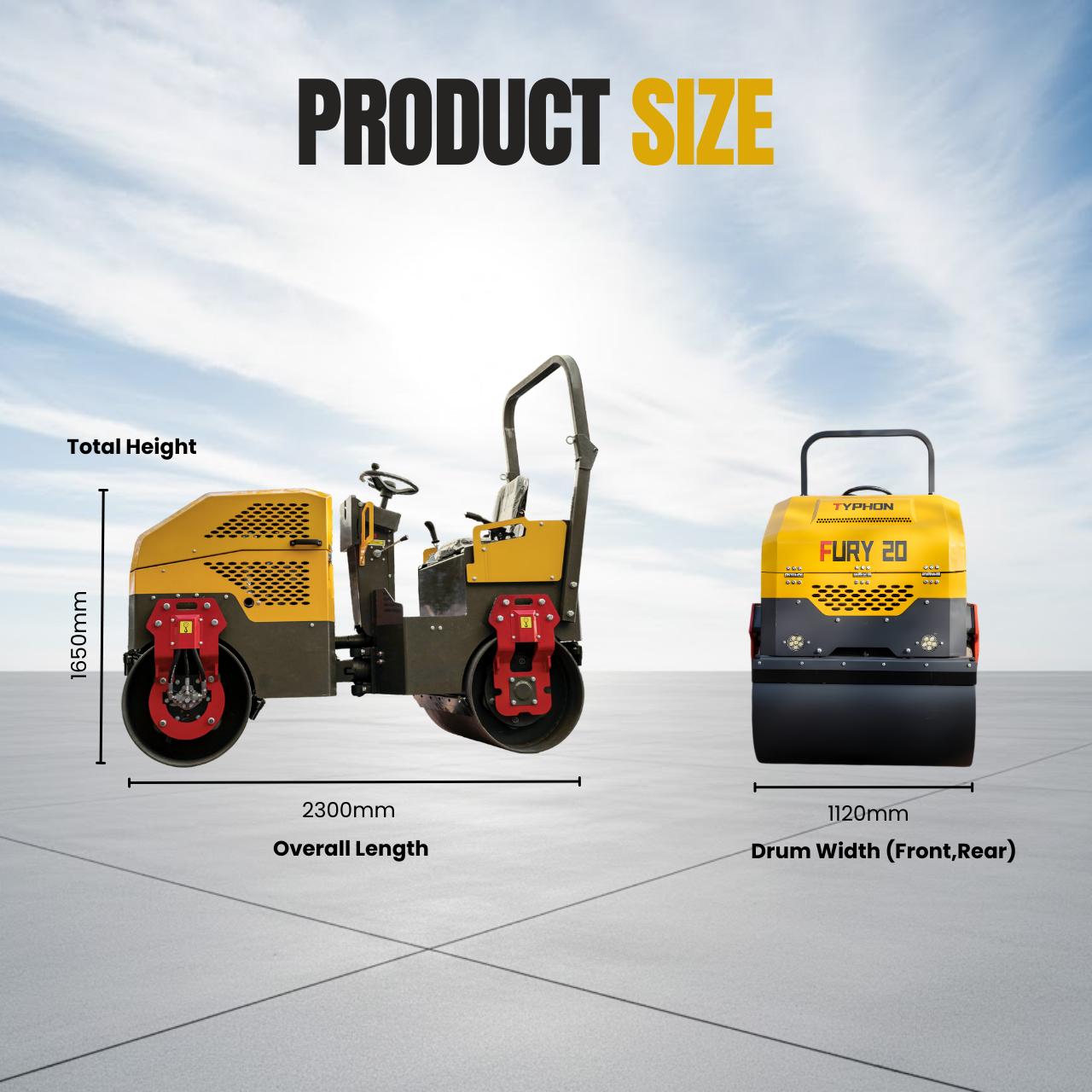 Fury 20 Mini Road Roller Hydraulic Two Wheel Drive, Front Wheel Vibration System, 23 hp B&S Engine USA